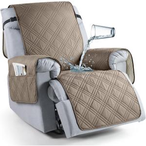 TAOCOCO 100% Waterproof Recliner Chair Cover, Non Slip Recliner Covers for Recliner Chair with Pocket, Washable Reclining Chair Cover Furniture Protector for Kids,Dogs(23.6'', Gray Taupe)