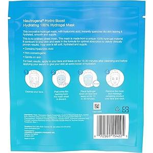 Neutrogena Hydro Boost Hydrating 100% Hydrogel Sheet Mask for Face, Moisturizing Gel Face Mask with Hyaluronic Acid for Dry Skin, Gentle, NonComedogenic, 1 oz