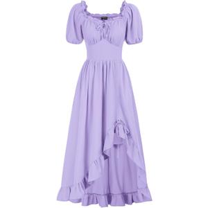 Scarlet Darkness Renaissance Dress Women Cottagecore Corset Dress Ruffle Maxi Dress with Pockets, XL