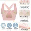 RUNNING GIRL High Impact Sports Bras for Women, High Support Running Strappy Women's Sports Bra with Sewn in Pads (Pink, L)