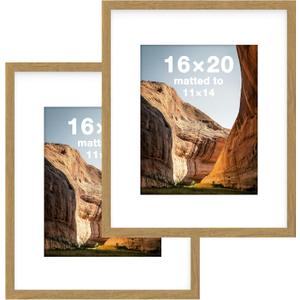 FrameWorks 16x20 mat to 11x14 Classic Wooden Picture Frames With Tempered Glass | Golden Oak | 2-Pack