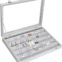Earring Organizer Tray Velvet Earring Display Organizer Storage Box Premium 110 Slot 55 Pair Earring Display Organizer with Transparent Glass Cover Suitable for Women and Girls (Grey)