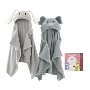 Momcozy Baby Bath Towels with Visualize Health Label - Ultra Soft & Absorbent Coral Fleece Hooded Towels for Newborn, Infant, Toddler (0-36 Months) Bath Essentials (Large Size,2 Pack)