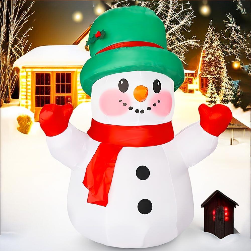 4ft Christmas Inflatables Snowman Outdoor Decorations, Blow up Snow Man Yard Decor Built-in Bright LED Light Wear Magic Hat, Holiday for Garden Patio Lawn Party Xmas Gifts (4ft Snowman)