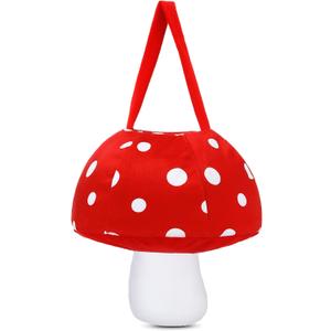 Mushroom Trick or Treat Bag Halloween Costume Accessories Cute Standard Portable with Handle Reusable Multipurpose for Halloween Gifts Party Favors Supplies (White and Red)