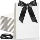 Aliceset 12 Pcs Small Thank You Bridesmaid Gift Bags 10 x 7 x 3.15'' with Die Cut Handles Compact Bags with Bow Ribbon for Wedding Baby Shower Birthday Party Favors(White,Black)