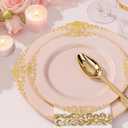 Nervure 350PCS Pink Plastic Plates - Pink Plastic Dinnerware Sets for 50 Guests - 100 Disposable Plates, 150 Gold Silverware, 50 Cups, 50 Napkins Perfect for Wedding & Party & Mothers Day