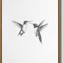 Vintage Birds Canvas Wall Art Two Hummingbirds Sketch Painting Prints Black Gray Animals Wall Decor Minimalist Poster Framed for Bird Lovers Bedroom Living Room Farmhouse Decoration Gifts, 8x10 Inch