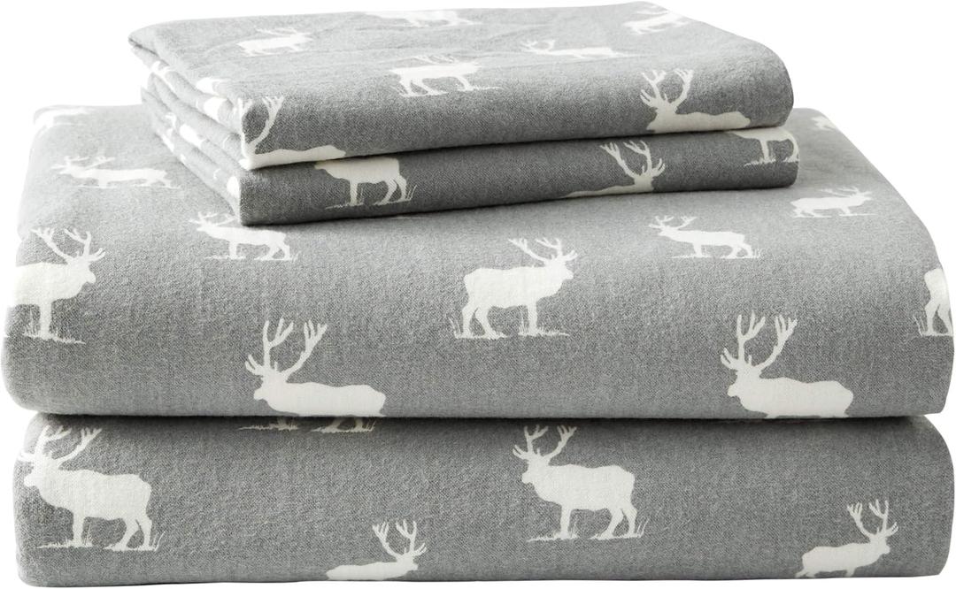 Eddie Bauer - Queen Sheets, Cotton Flannel Bedding Set, Brushed For Extra Softness, Cozy Home Decor (Elk Grove, Queen)