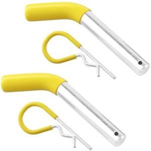 RETRUE Trailer Hitch Pin & Clip 2 Pack, Rust Proof Galvanized Steels, 5/8 Inch Diameter with Rubber-Coated Vinyl Grip, Fits 2 or 2-1/2-Inch Receiver, Yellow