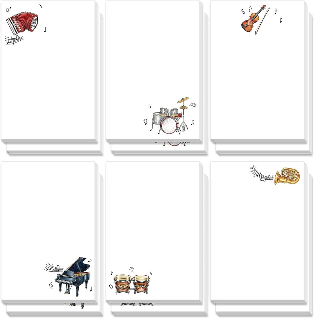 Resurhang 12 Pcs 480 Sheets Music Teacher Gifts Music Sticky Notes Bulk Cute Musical Note Pads 480 Sheets Funny Memo 6 Styles for Party Favor Musical Message Reminder Home Supplies School Office