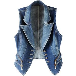 Women's Slim All-match Lapel Blue Denim Vest Jacket Vest (Blue, S) … (Blue, S)