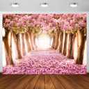 Cherry Blossom Backdrop 7X5ft Pink Flower Cherry Blossom Tree Backdrop Party Banner Romantic Nature Scene Background Bridal Shower Wedding Photo Props Decoration 