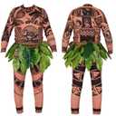 Kids Boys Halloween Long Sleeve T-Shirts Pants Cosplay Suits Christmas Costume With Leaf Skirts (120 (5-6 years), Brown)