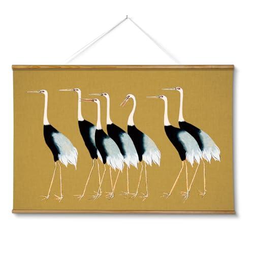 VIYYIEA Extra Large Size Canvas Wall Art, 36x54 Vintage Scroll Hanging Crane Print, Elegant Bird Animal Artwork for Living Room, Bedroom, or Office