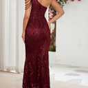 Elegant Sequin Dresses for Wedding Guest One Shoulder Dress for Women with Bead Maxi Formal Gowns (Red, S)