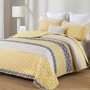 Cottolester Boho Quilt Set Queen Size Yellow Striped Bedspread Lightweight Soft Microfiber Bedding Set 96"x90" (3 Pieces)