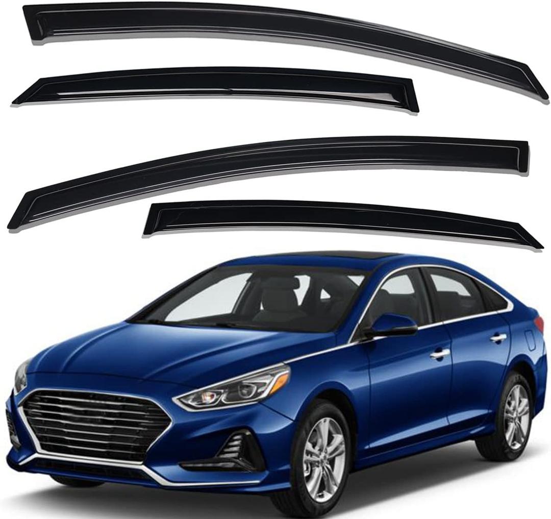 Lightronic Extra Durable Outside-Mount Auto Vent Window Visor, Fits 2015-2019 Hyundai Sonata, UV Protection Rain Guard, Original Wind Deflector, No-Drill Easy Install, Dark Smoke, 4-Pcs