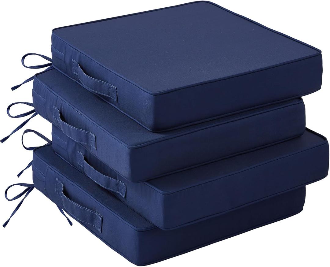 Patio Chair Cushions, 19" x 19" x 3" Outdoor Chair Cushions Set of 4, Waterproof Outdoor Cushions for Patio Furniture, Outdoors Seat Cushions Set of 4 with Handle and Ties, Navy Blue