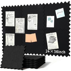 Wave Shaped Large Cork Board for Wall 36" x 24" Black Bulletin Board 6 Pack Felt Wall Tiles Self-Adhesive Removable Soft Wooden Boards for Home Office
