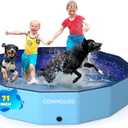 COMMOUDS Foldable Dog Pool, Collapsible Hard Plastic Dog Kiddie Swimming Pool, Portable Pet Bath Tub Wading Pools for Kids and Puppy Small Medium Large Dogs(71inch.D x 12inch.H)