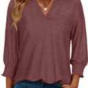 3/4 Sleeve Tops for Womens V Neck T Shirts Dressy Casual Tunic Blouses (M)