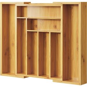 Pipishell Bamboo Expandable Silverware Drawer Organizer, Adjustable Kitchen Utensil Tray for Forks, Spoons and Knives, Wood Storage Cutlery Holder for Bedroom and Living Room