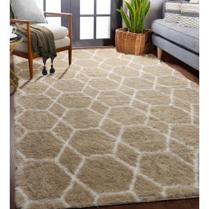 ONASAR 5x7 Area Rugs for Living Room Bedroom, Washable Fluffy Beige and White Shag Rug, Geometric Boho Soft Plush Shaggy Floor Carpet Mat for Nursery Kids Girls Boys Teen Dorm Home Decor Aesthetic (5' x 7' (Rectangular), Beige / White)
