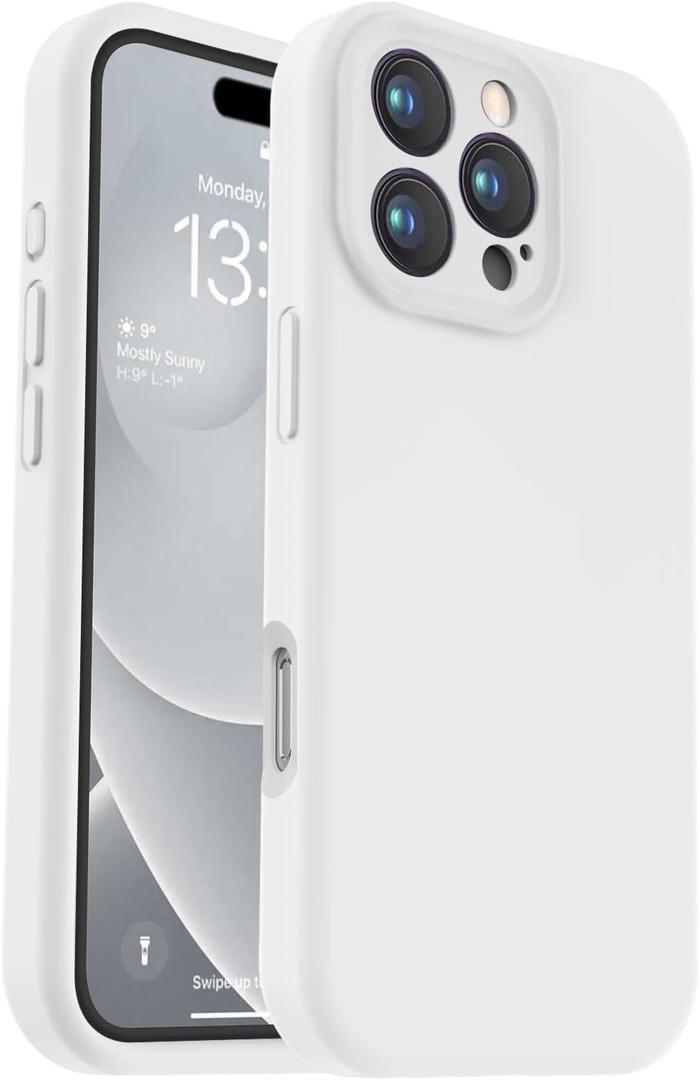 Vooii Compatible with iPhone 16 Pro Max Case, Liquid Silicone Upgrade [Camera Protection] [Soft Anti-Scratch Microfiber Lining] Shockproof Phone Case for iPhone 16 Pro Max 6.9 inch - White