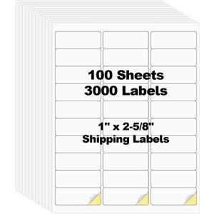 100 Sheets 3000 Pcs 30 Up 1" x2-5/8 Shipping Address Barcode Labels for Laser & Inkjet Printers, 1x2.625 FBA Labels on US Letter, 30 per Sheet Return Address Labels, 30 per Page