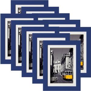 eletecpro 5x7 Picture Frames Set of 10, Picture Frame Collage Wall Decor Display 4x6 Photo with Mat or 5x7 without Mat, Home Decor Gallery Frame for Table Top or Wall Mounting, Blue