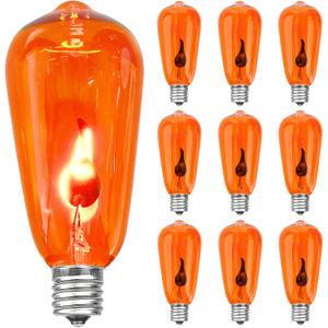 Halloween Flicker Flame Light Bulbs, ST40 Orange Replacement Bulbs, Edison Bulbs for Halloween Outdoor Patio Backyard String Lights, 1 Watt- E17 Intermediate Base, 10 Pack