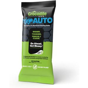 2 x Crocodile Cloth Auto Cleaning Wipes  10 XL (15" x 10") Disposable Wipes for Car Engine Degreasing, Body Detailing & Tire Cleaning  Cuts Grease, Oil, Adhesives on Hands, Tools, Parts & More