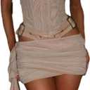 Sexy Two Piece Outfits for Women Off the Shoulder Leather Tube Top High Waist Ruched Mini Skirt Set Vacation Outfits (Small, Khaki)