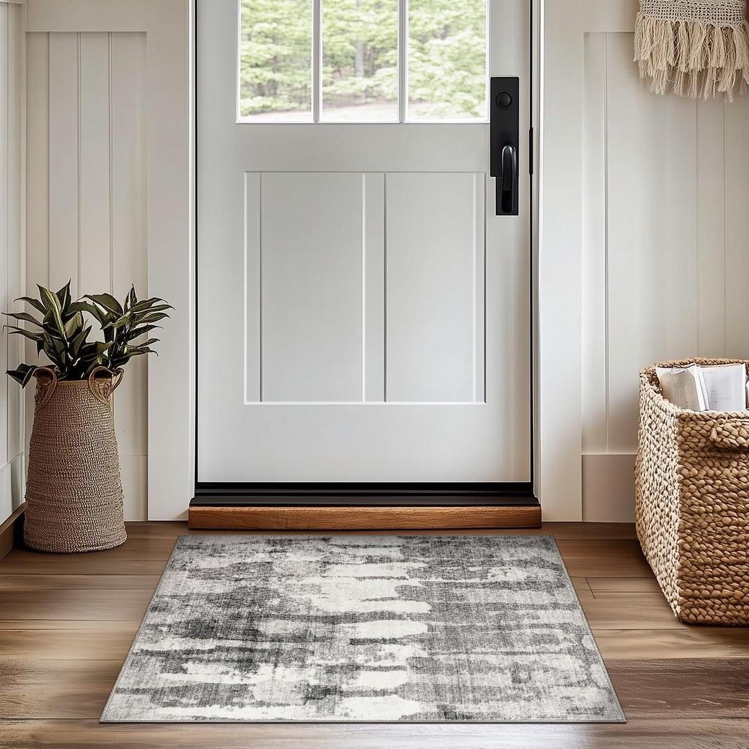 jinchan Area Rug 2x3 Modern Abstract Washable Entryway Rug Soft Small Grey Multi Contemporary Accent Mat Non Slip Backing Carpet for Kitchen Bathroom Laundry Room