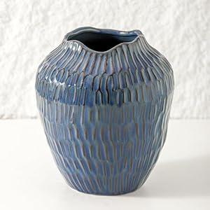 Blue Ceramic Vase for Home Decor, 7.8 Inch Flower Vases，Decorative Vase for Pampas Grass，Modern Art Texture Vases for Home Entryway Living Room Dining Table Farmhouse Office Decor- Blue