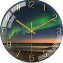 VIKMARI 12 Inch Modern Wall Clock, Aesthetic Black and Gold Decor Accessories, Unusual Silent Non Ticking Aurora Clocks for Living Room/Kitchen/Bedroom/Bathroom/Office (Glass)