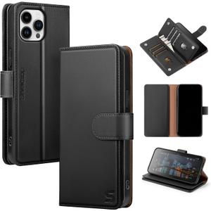 Shieldtop Compatible with iPhone 15 Pro Wallet Case with Card Holder,Women Men RFID Blocking PU Leather Folio Flip TPU Protective Cover Credit Card Slots,Phone Case for Apple 15 Pro 6.1",Black