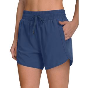 Women's 5" Running Shorts Quick Dry Sporty Athletic Gym Workout Shorts with Zipper Pockets Liner (Blue, S)