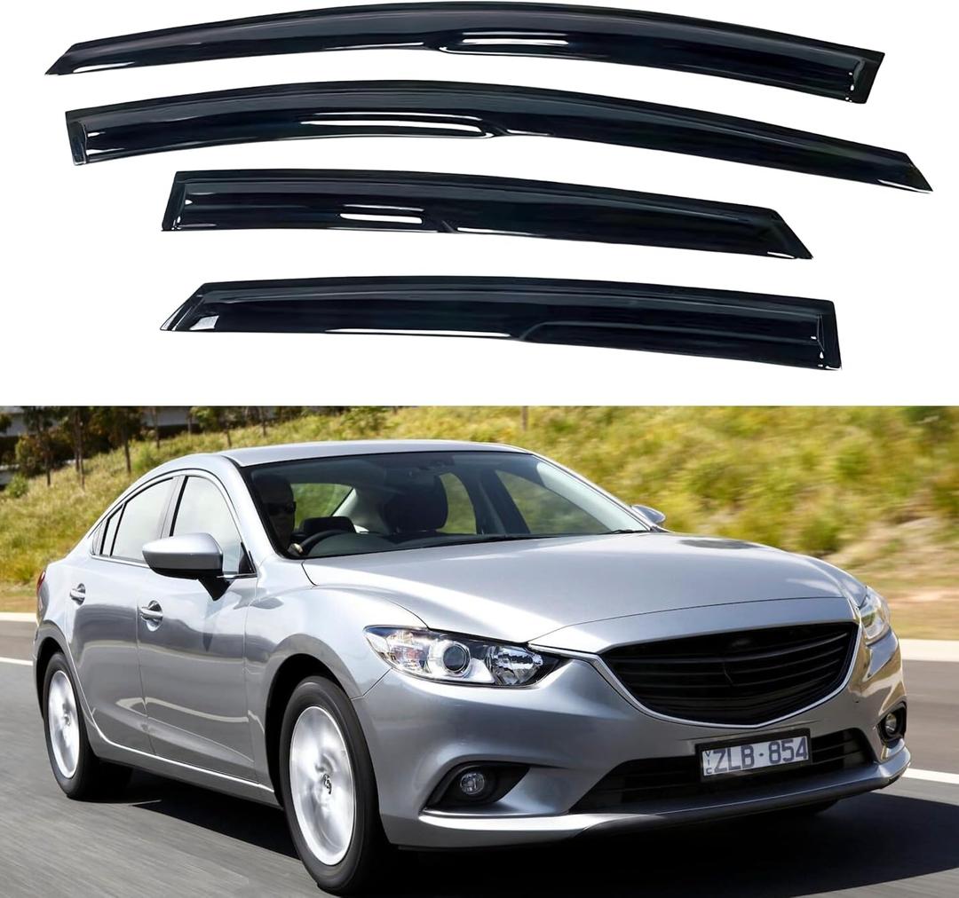 IG Window Visors Fit for 2009-2013 Mazda 6 Sedan, Out-Channel Rain Guards Vent Wind Deflectors 4PC, Car Accessories for 09-13 Mazda 6 Sedan (Excludes Hatchback)