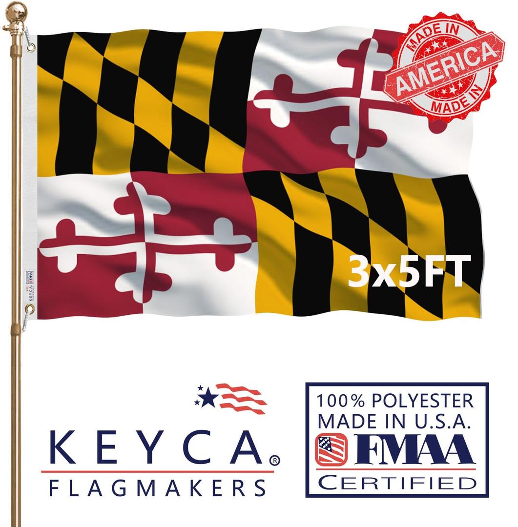 KEYCA Maryland State Flag 2X3 FT 100% Made in The USA- Heavy Duty Vibrant Colors Double Sided Maryland MD Flags with 2 Brass Grommets for Home/Company/Indoor Outdoor Decoration