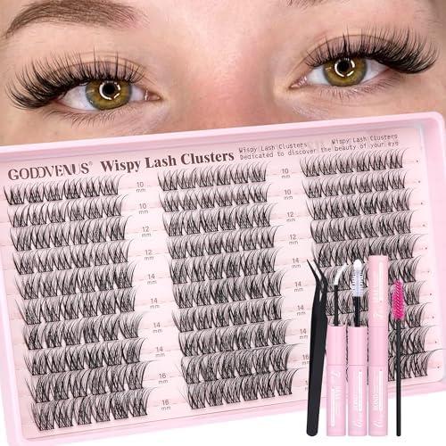 Goddvenus Wispy Lash Clusters Kit Mascara-like Natural Eyelash Clusters Lashes Cluster Eyelash Extensions Kit 10-16mm False Eyelashes Individual Lashes C Curl Lash Extension Kit For DIY