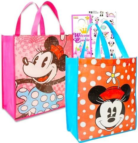 Disney Minnie Mouse Tote Bags Value Pack - 2 Reusable Large Tote Grocery Party Bags Featuring Minnie Mouse with Minnie Stickers