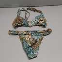 MakeMeChic Women's Tropical Boho Triangle Thong Bikini Sets Zebra Cheetah Bathing Suit Swimsuits, Medium