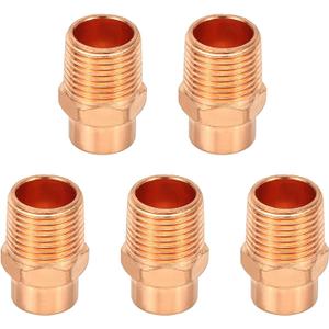 PATIKIL 3/8" Male Adapter Fitting with C x M Connections, 5Pcs Copper Pipe Fittings with Sweat Solder X FNPT Connection Threaded Tubing Connector for Residential, Commercial