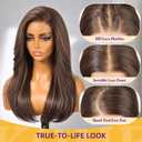 KOME Dark Brown Synthetic Lace Front Wig, 13X4 HD Lace Glueless Long Layered Straight Wigs for Women Daily Use 20IN #FS4/30