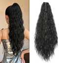 22" Claw Clip Ponytail Extension for Women Black Color Long Wavy Pony Tails Hair Extensions Fluffy Natural Looking Synthetic Clip in Ponytail Hairpiece for Daily Use