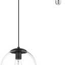 KoKo&Yukina Iluminacin colgante de globo de 8 pulgadas para isla de cocina, lmpara colgante moderna de mediados de siglo con vidrio transparente de globo negro, luces de techo colgantes industriales (negro (Clear & Black))
