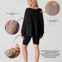 IWOLLENCE Womens Long Sleeve Shirts Oversized V Neck Tunic Tops for Women Waffle Knitted Pullover Sweater Top Black Large (Black, L)