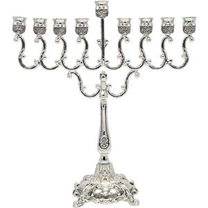 The Dreidel Company Lowest Priced Menorah Traditional Hanukkah Silver Plated Elegant Design Chanukah (Single)